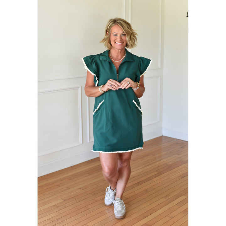 green athletic dress with ruffles