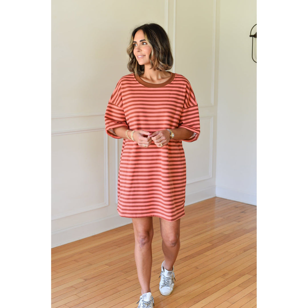 orange striped mini dress