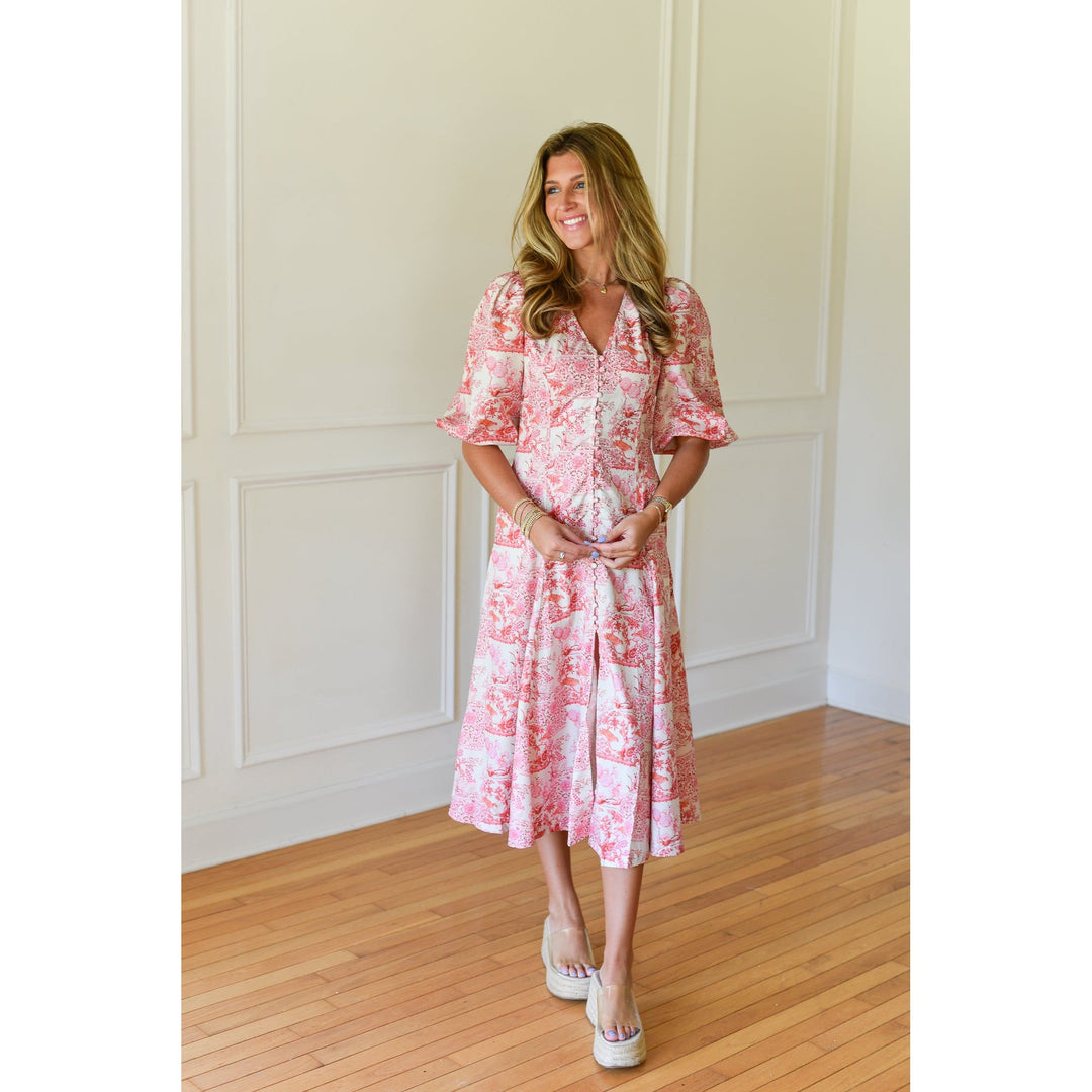 San Juan Pink Floral Midi Dress