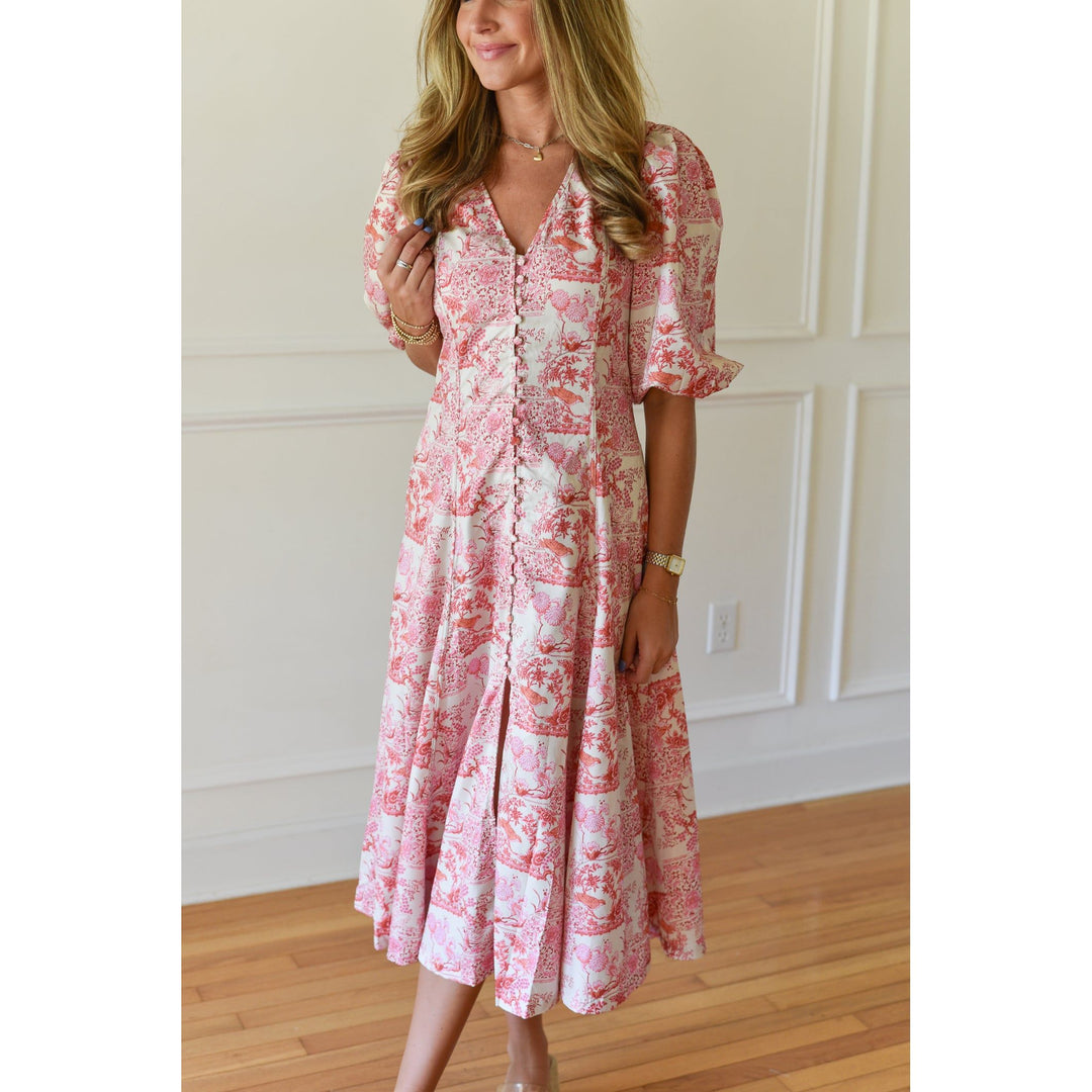 San Juan Pink Floral Midi Dress