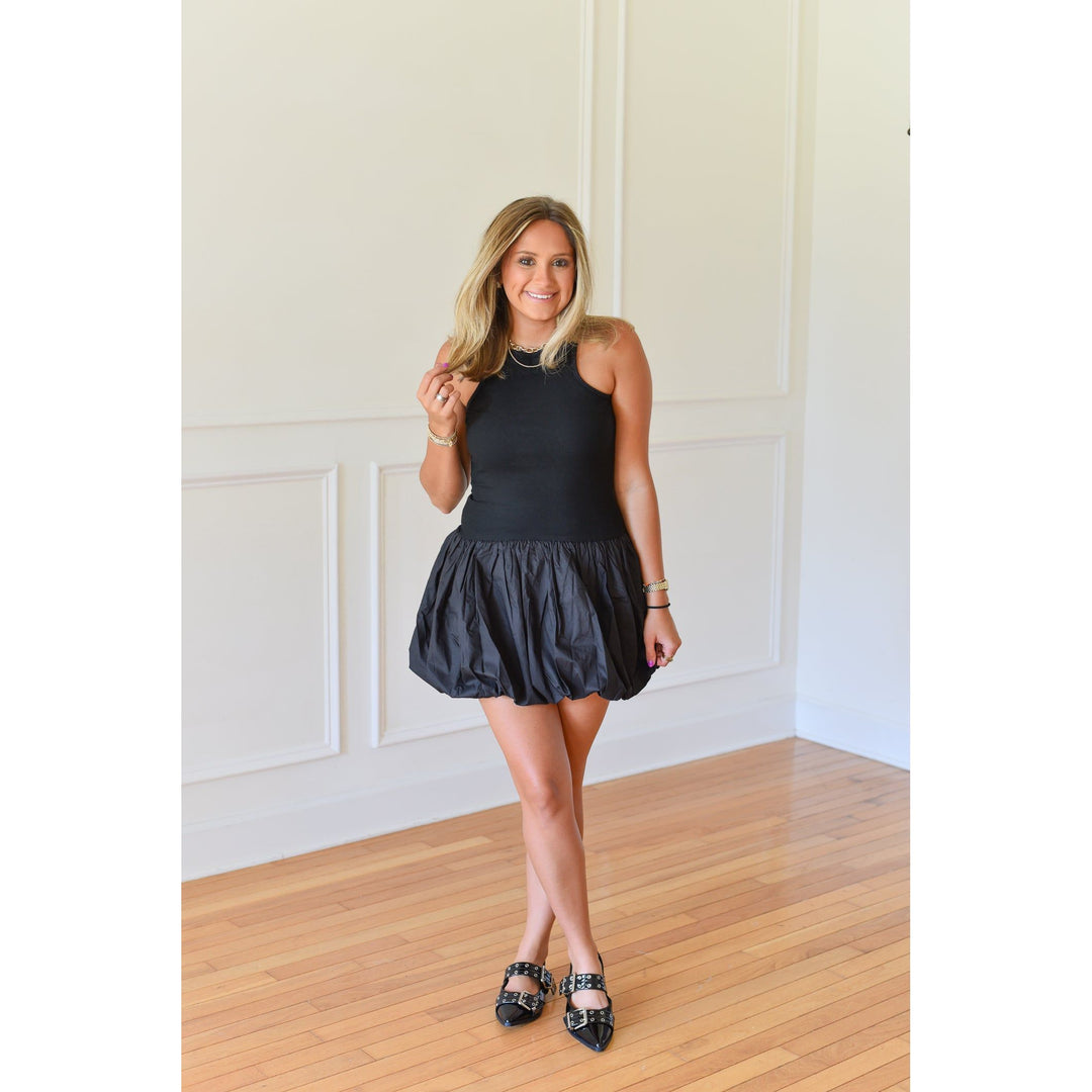 black bubble hem dress