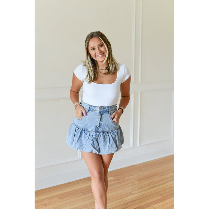 Zeus Bubble Hem Denim Skirt