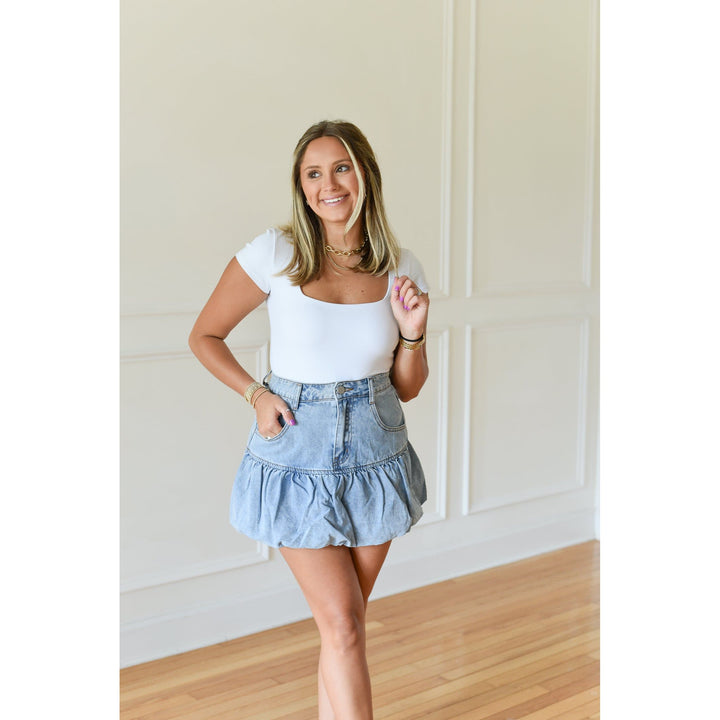 Zeus Bubble Hem Denim Skirt