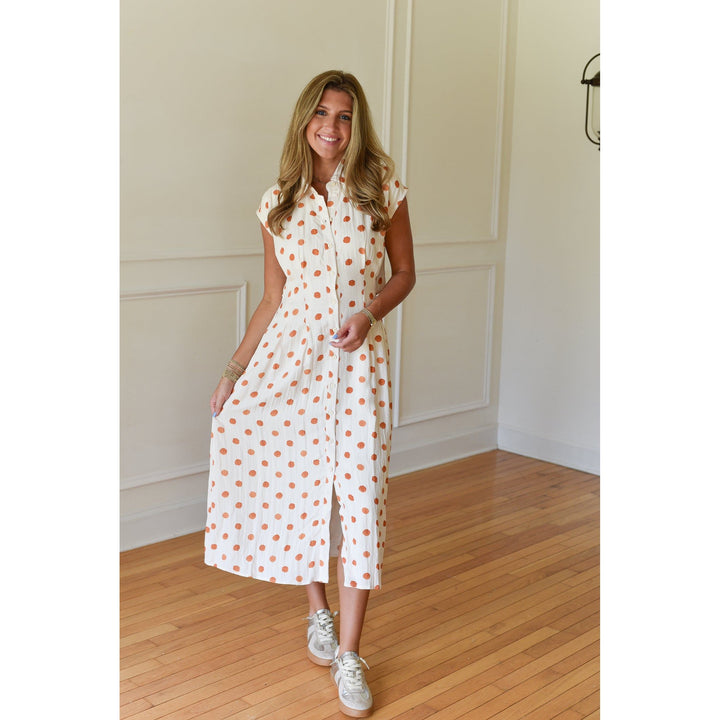 orange polka dot dress