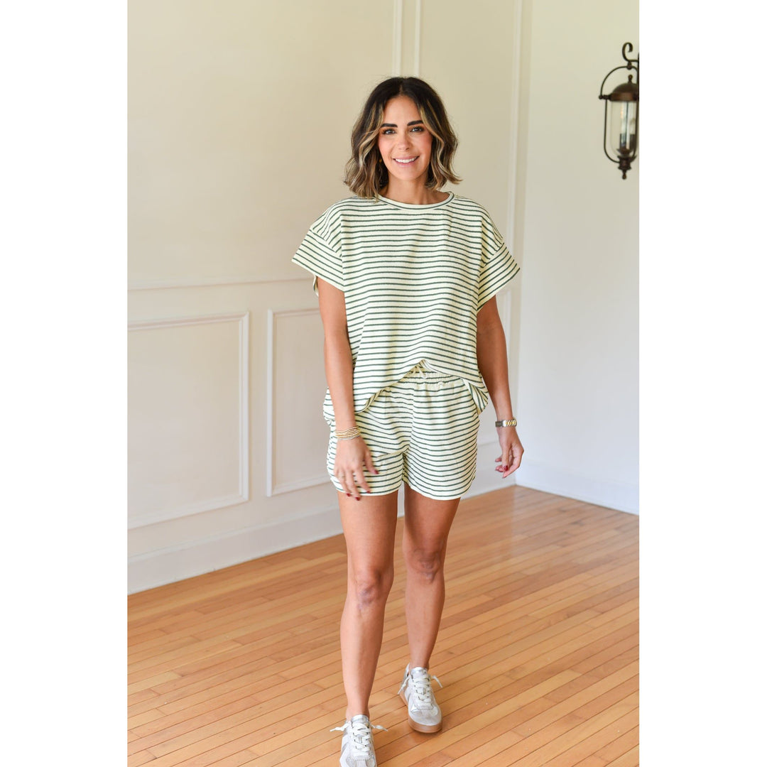 green and white striped set