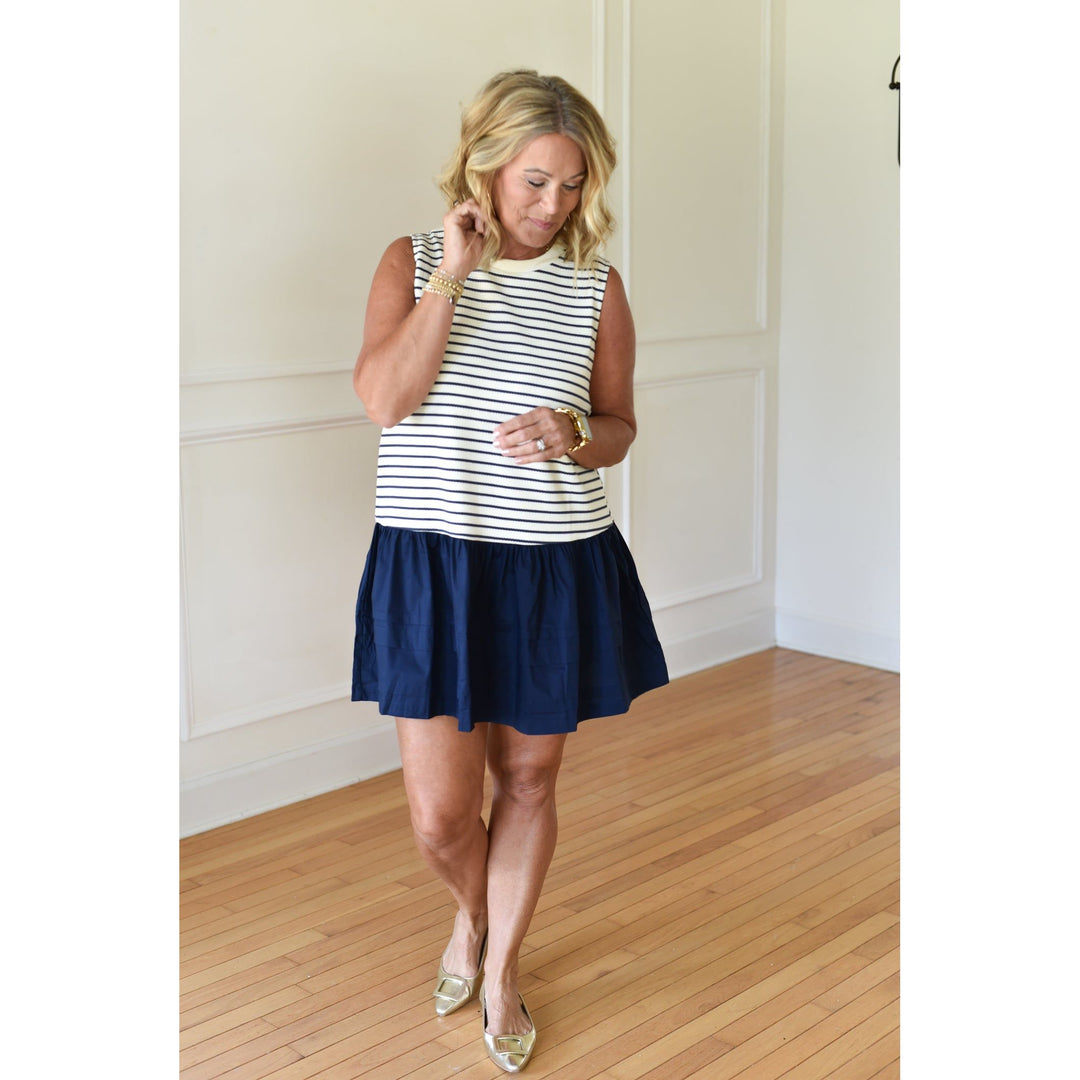 navy striped mini dress