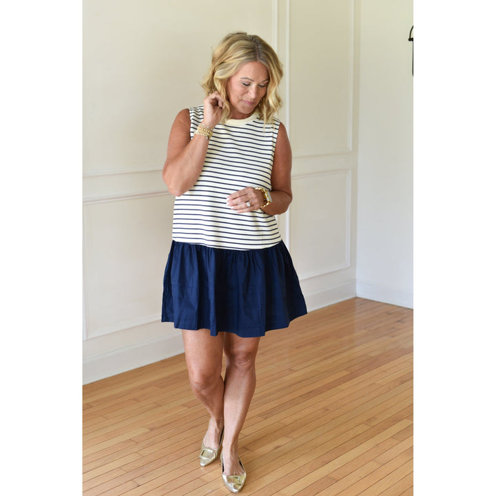 navy striped mini dress