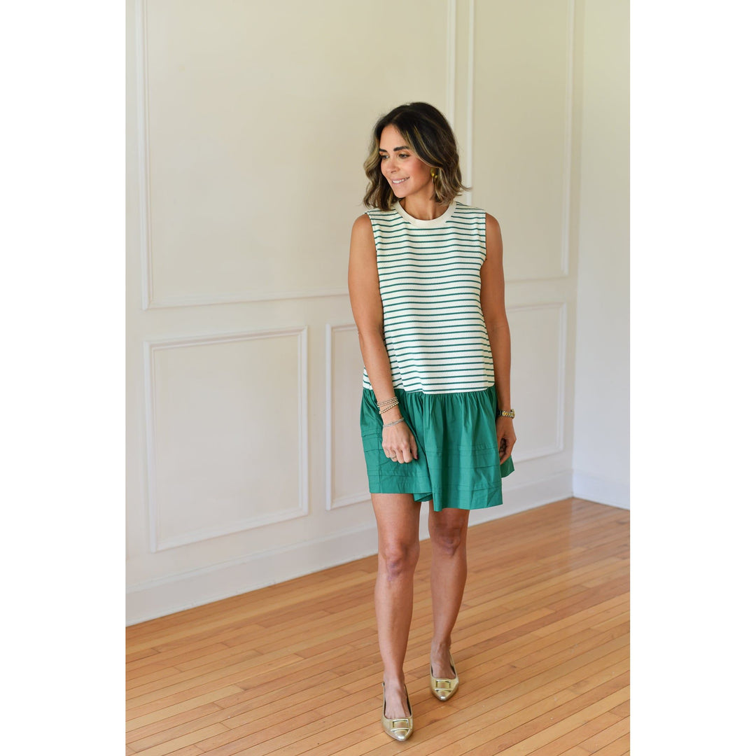 green striped mini dress