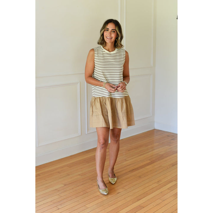 tan striped mini dress