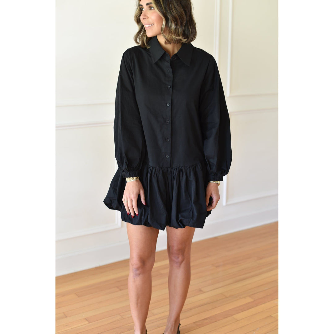 long sleeve bubble hem dress