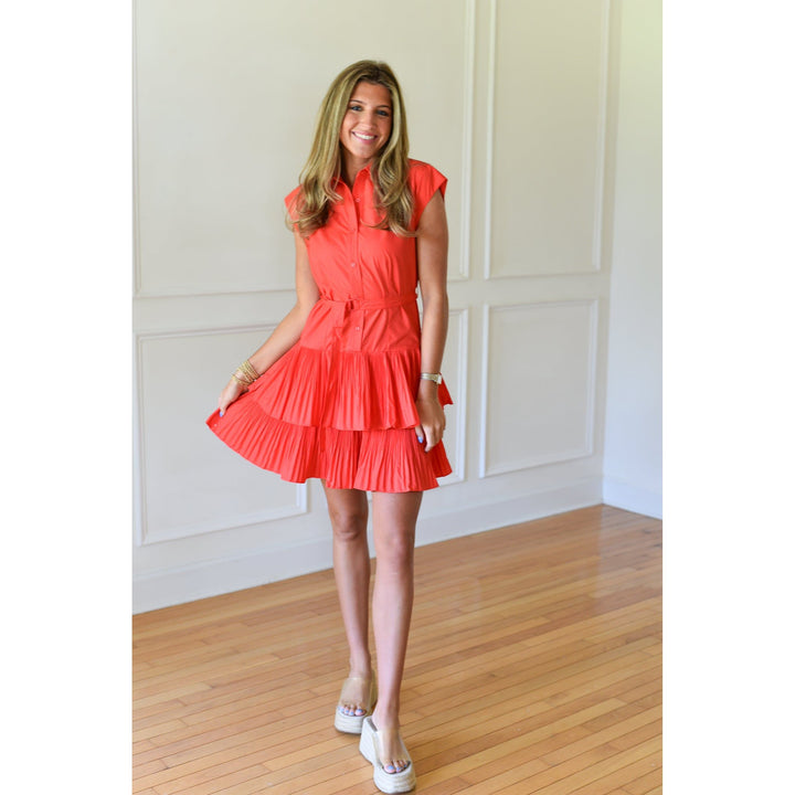 Brock Red Sleeveless Button Down Dress