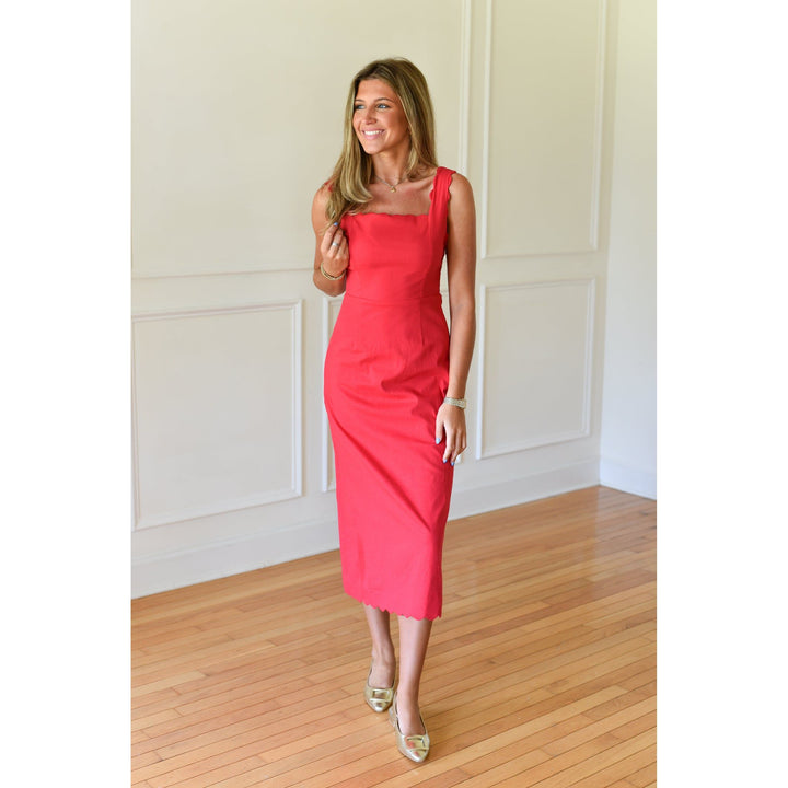 red midi dress