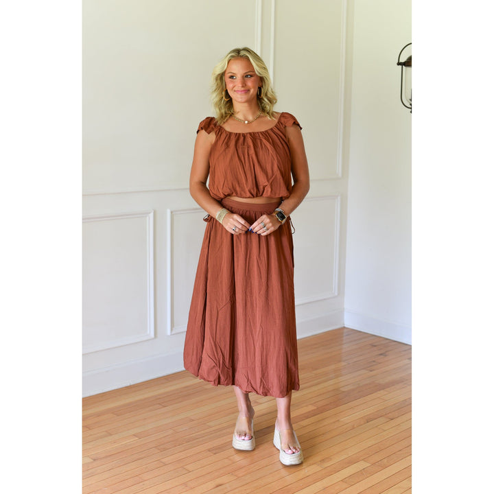 Seraphina Rust Sleeveless Top and Bubble Skirt Set