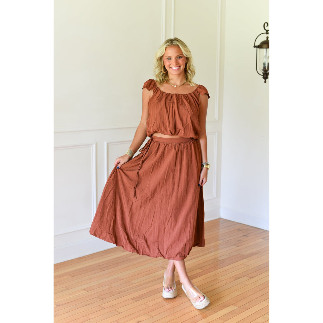 Seraphina Rust Sleeveless Top and Bubble Skirt Set