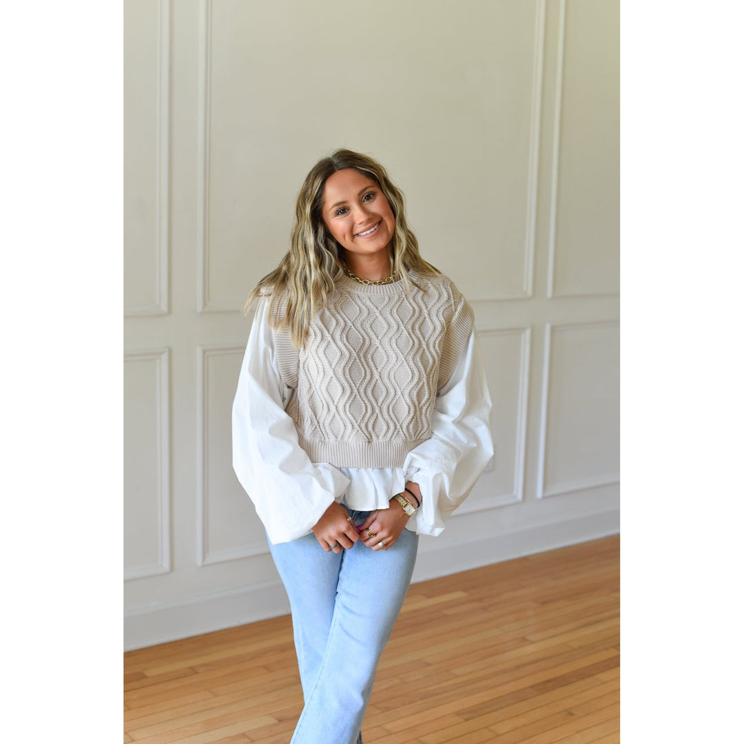 white top with sweater 