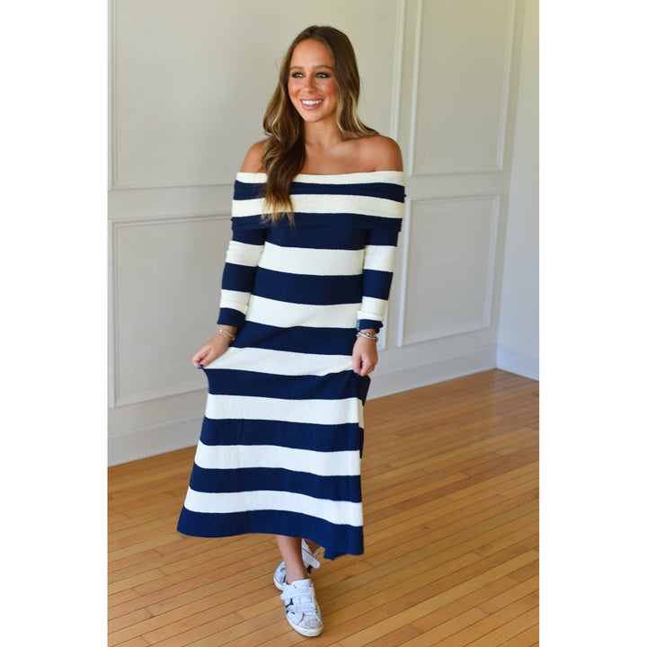 Warm Hold Cream & Navy Striped Maxi