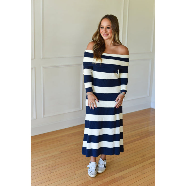 Warm Hold Cream & Navy Striped Maxi