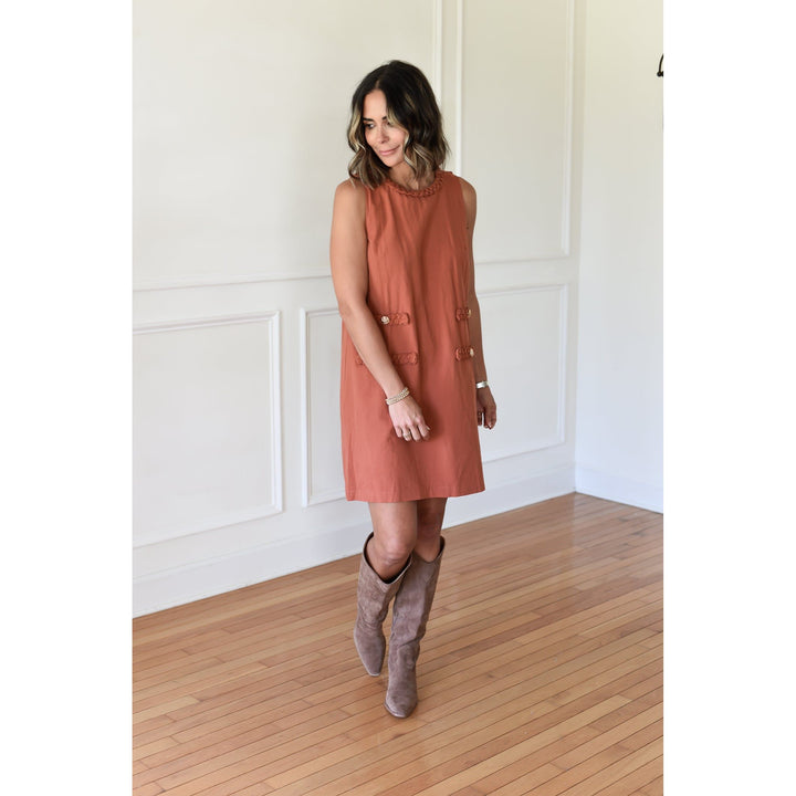 rust rope detail tunic dress