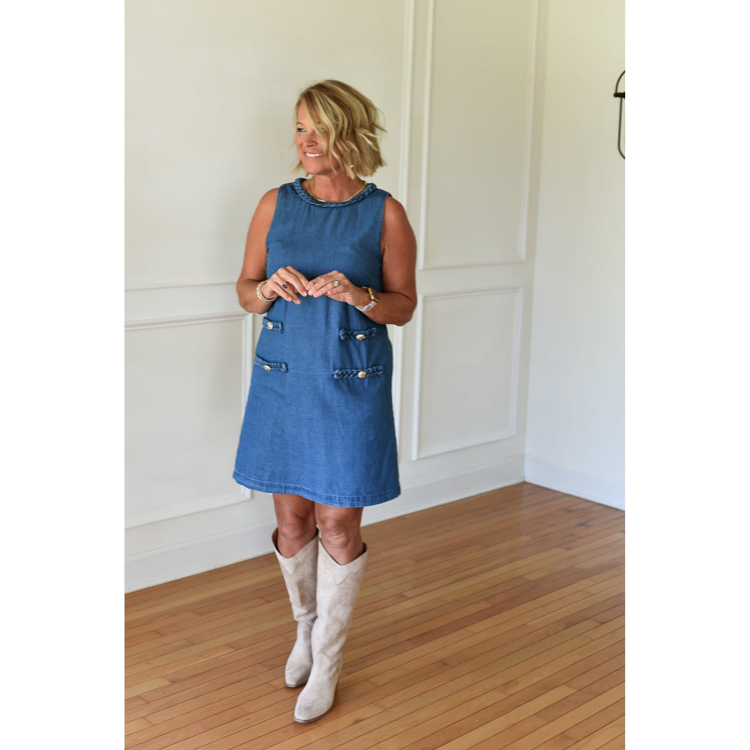 denim rope detail tunic dress