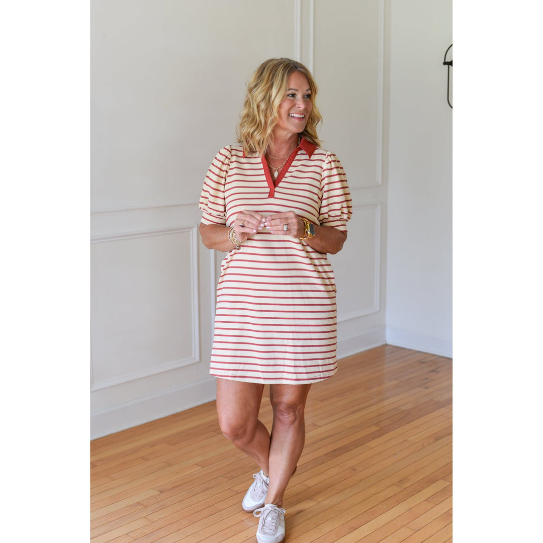 rust striped dress