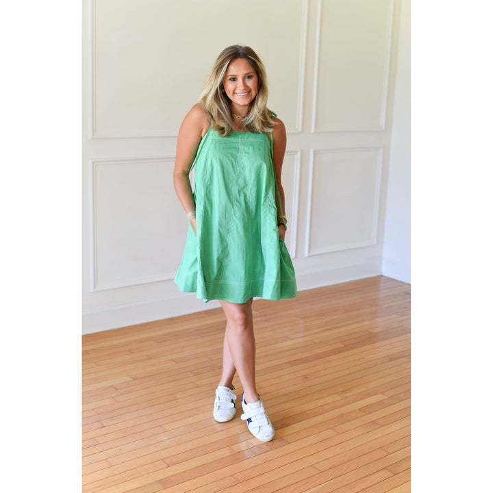 green stitch mini dress