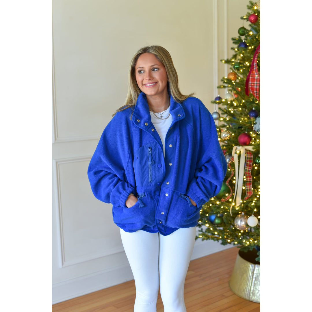 blue fleece jacket