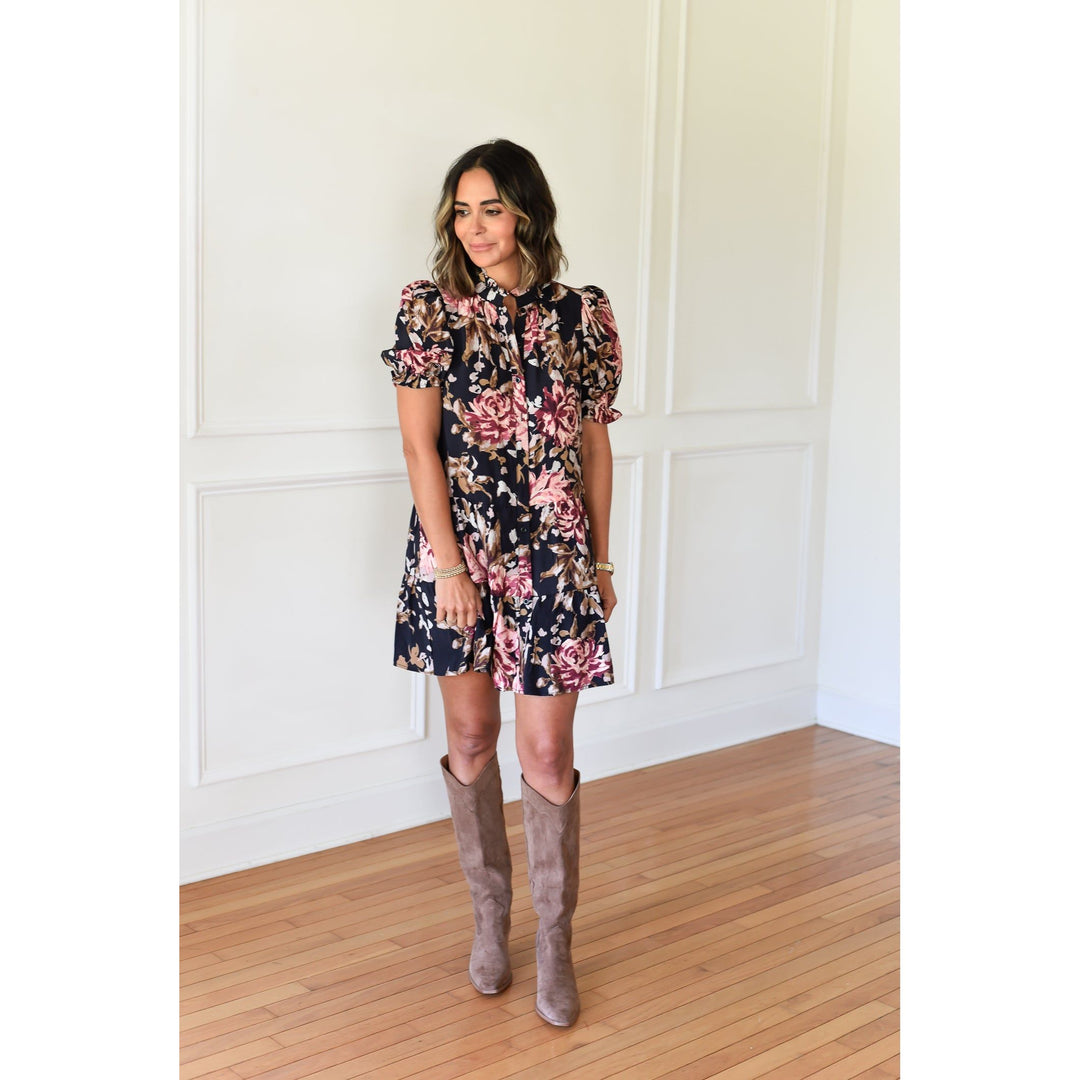 black floral mini dress