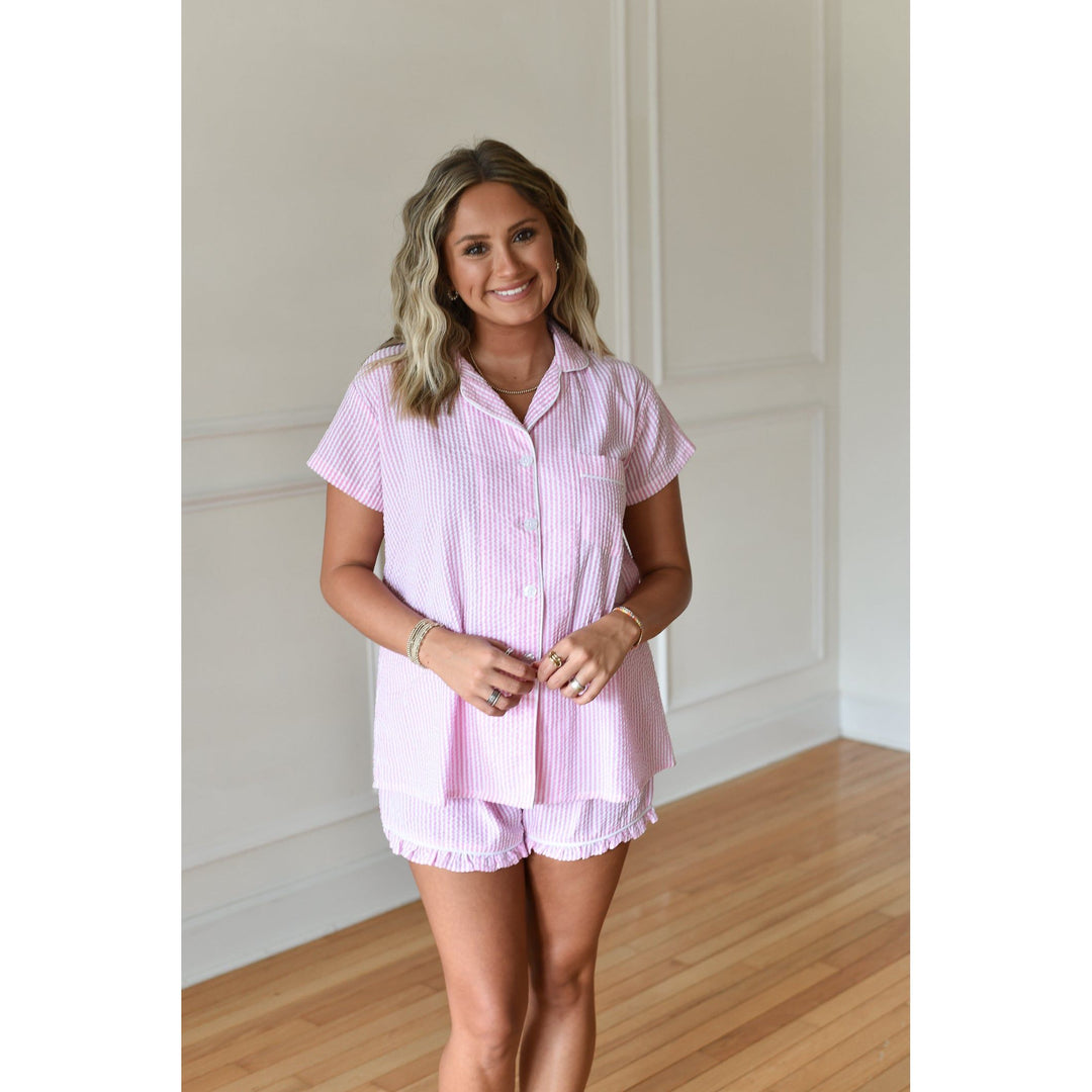 pink seersucker pajama set