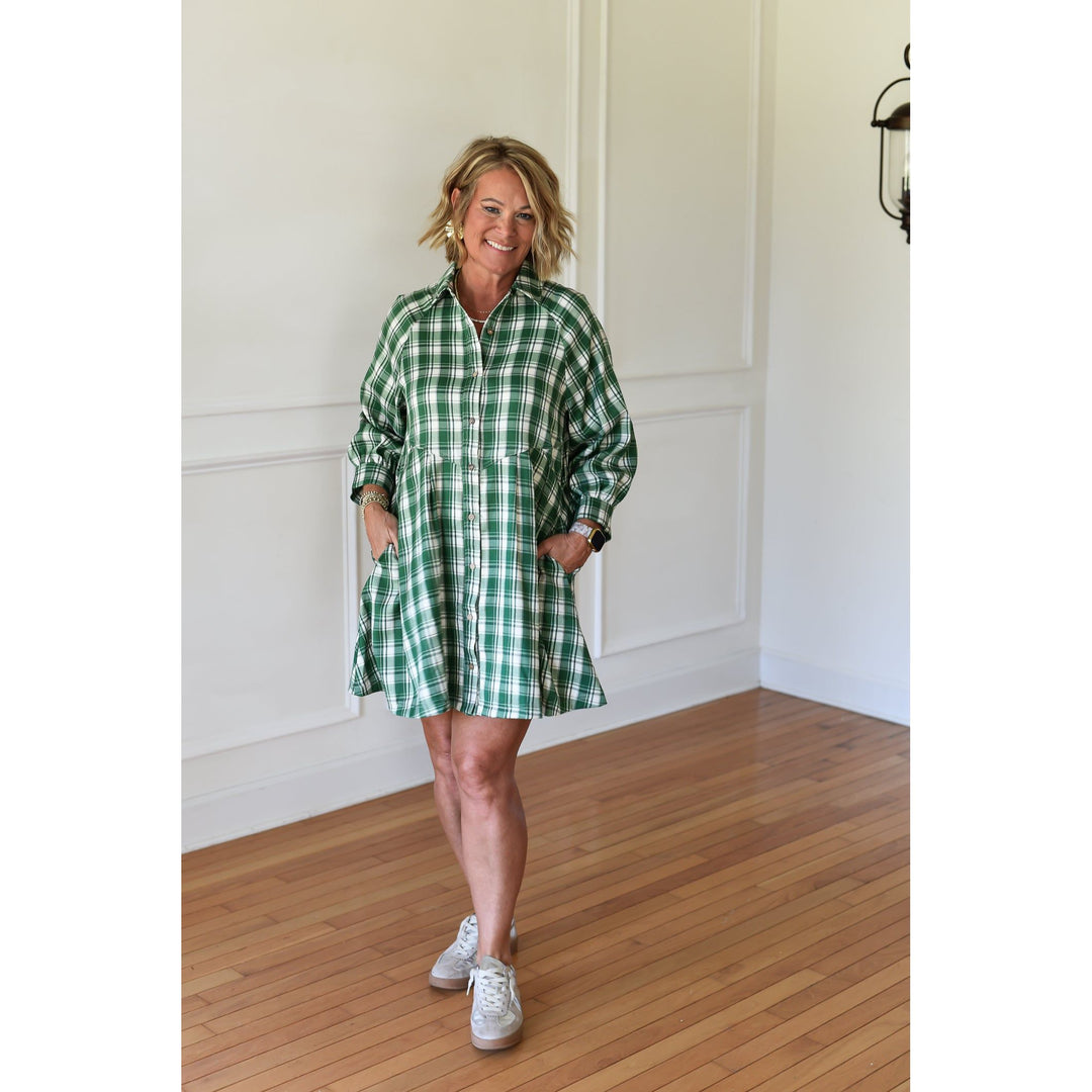 green plaid tshirt dress