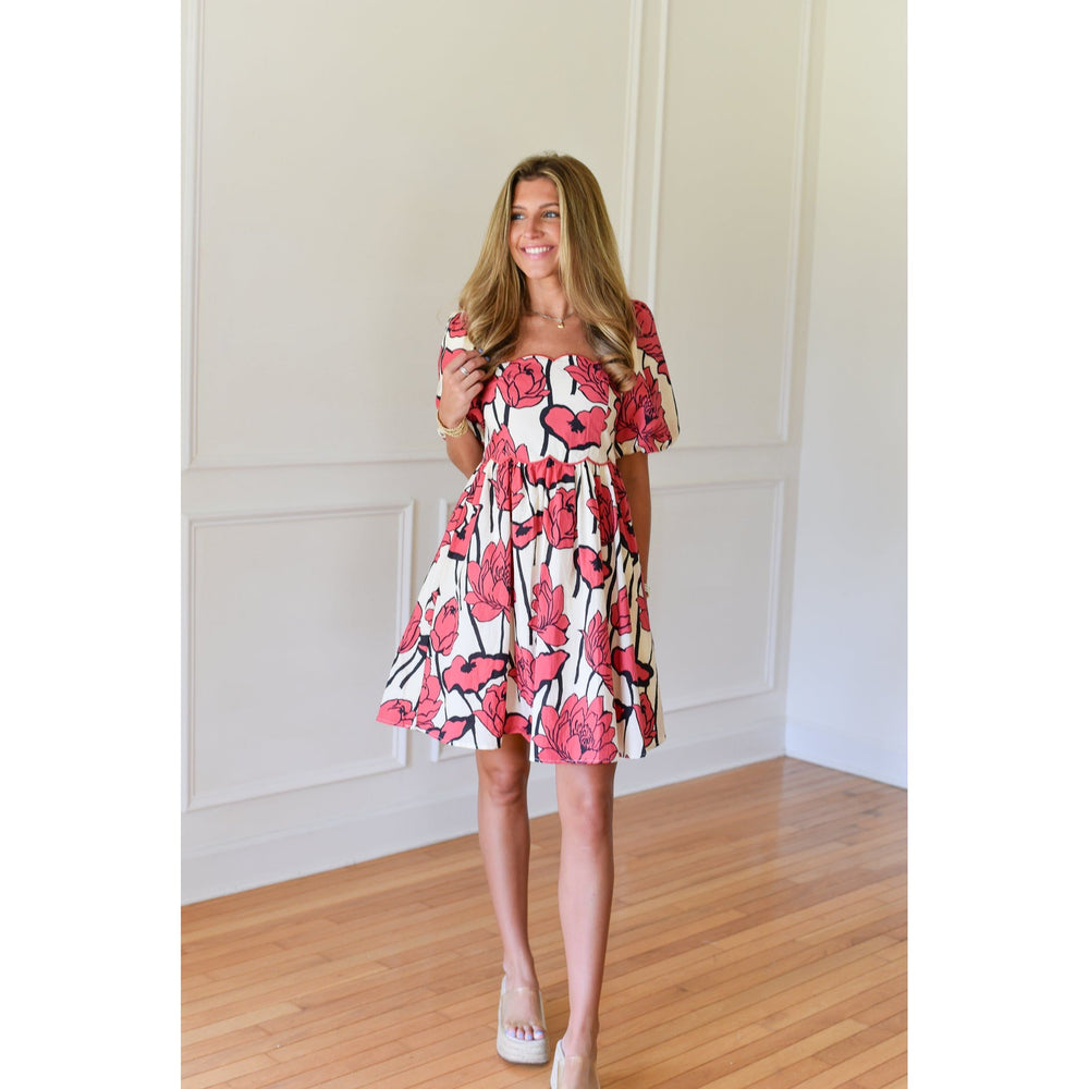 floral scalloped neck dress