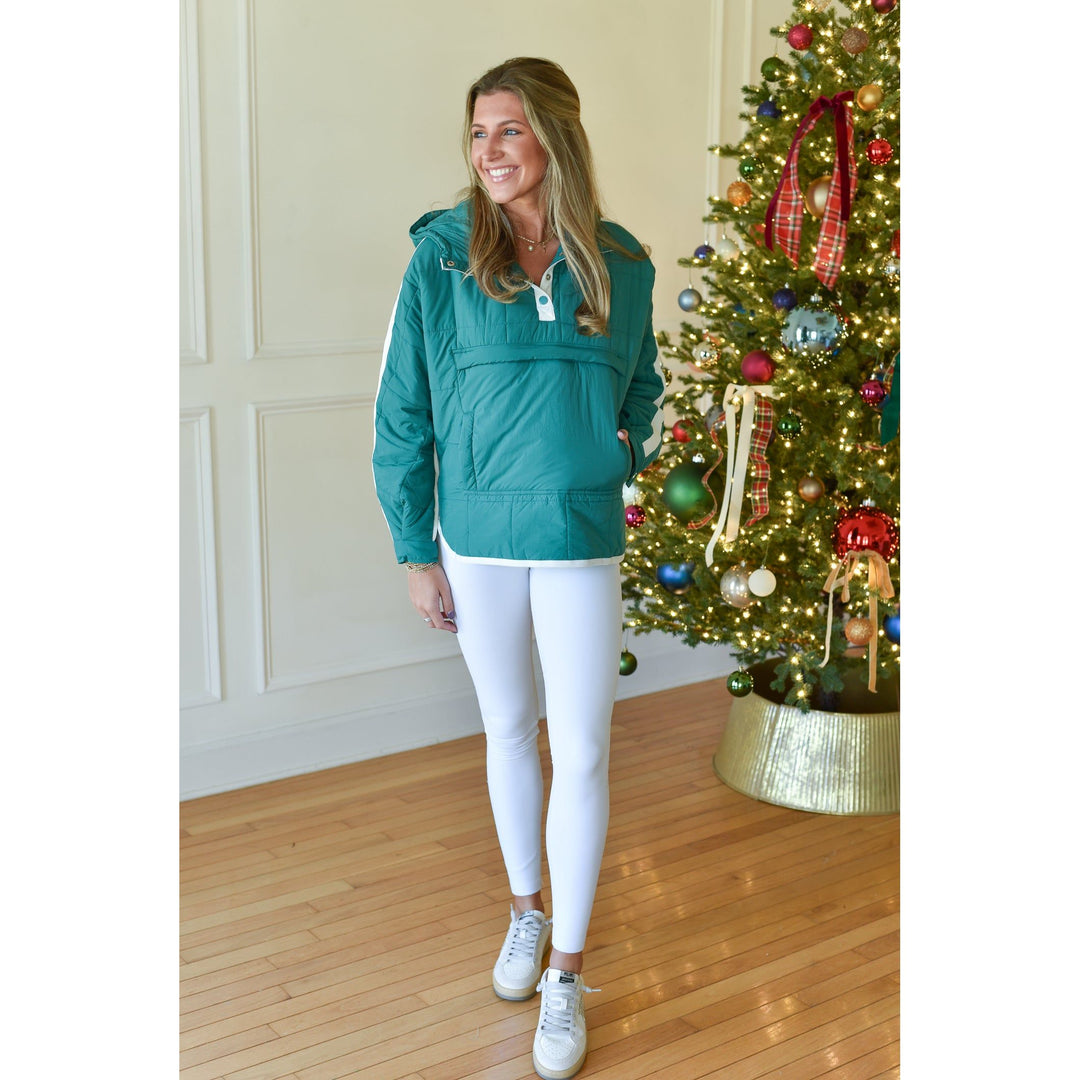 green puffy pullover