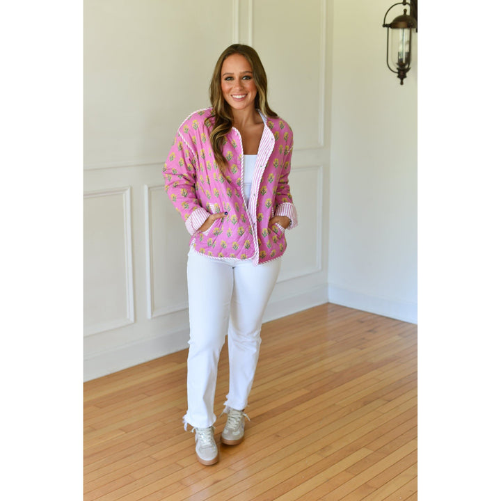 pink quilted jacket