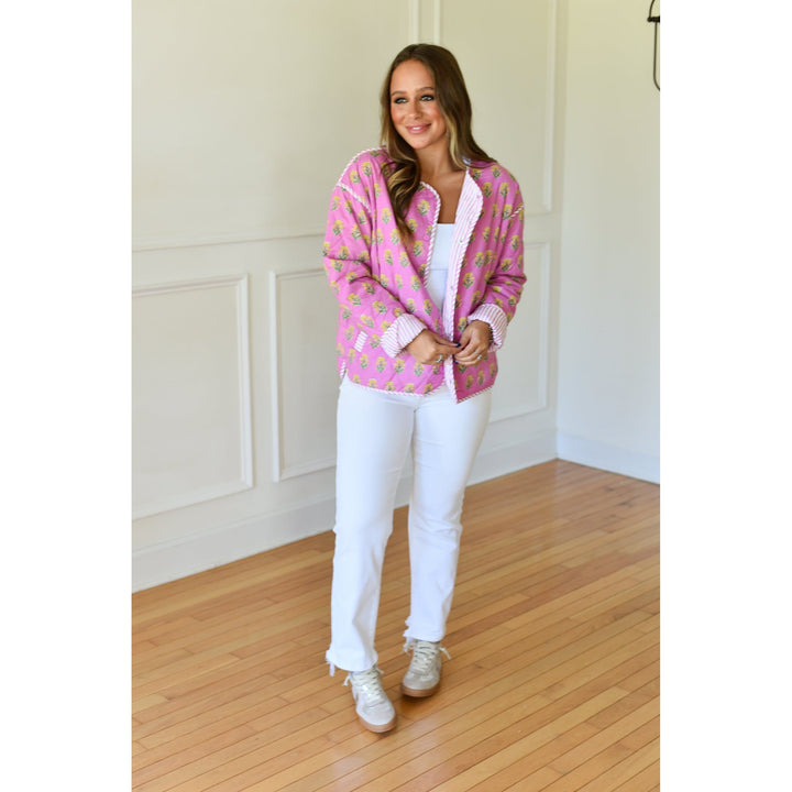 pink floral quilted jacket