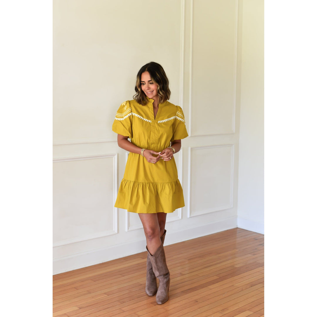 mustard colored short sleeve dress