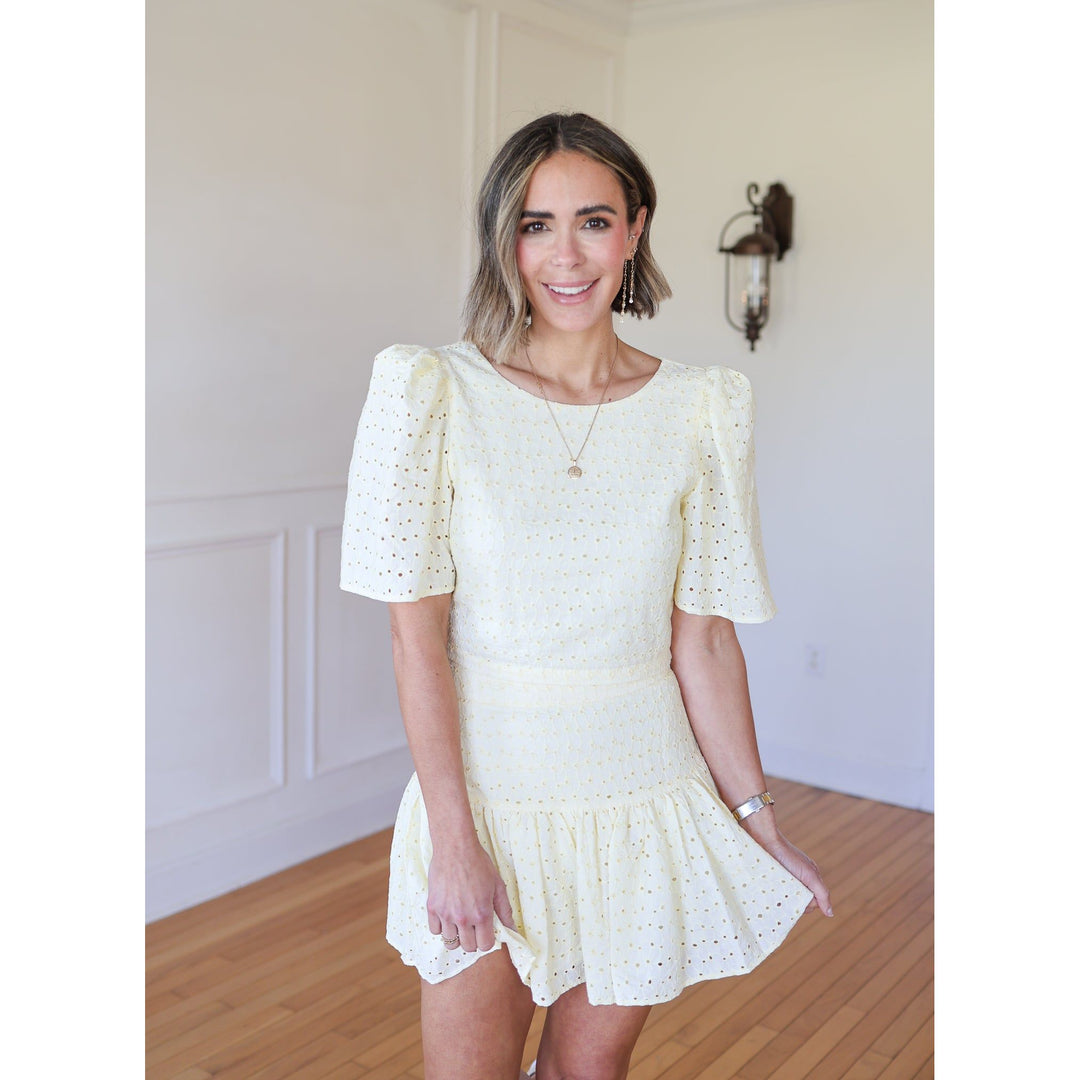 Trisha Yellow Eyelet Mini Skirt Set