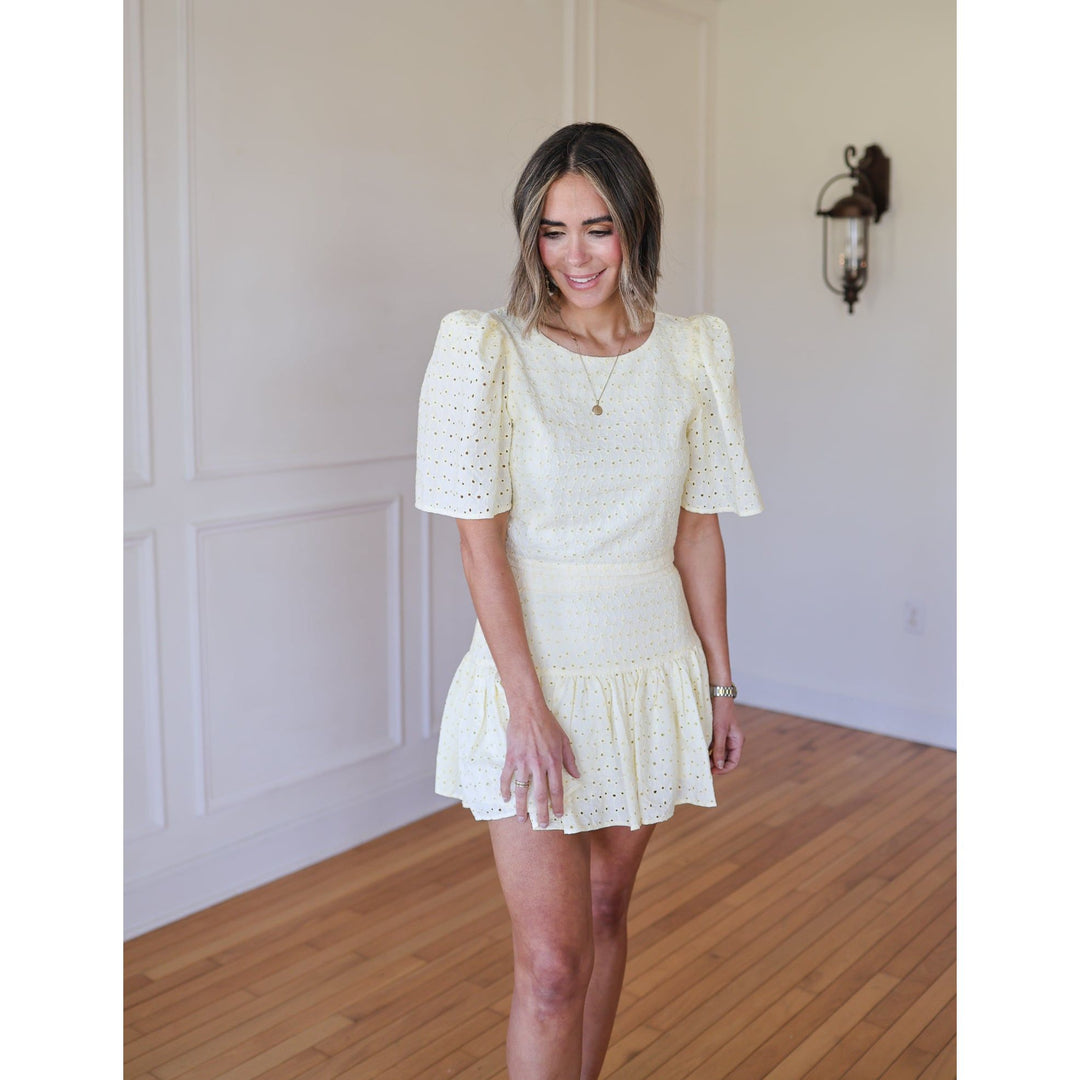 Trisha Yellow Eyelet Mini Skirt Set