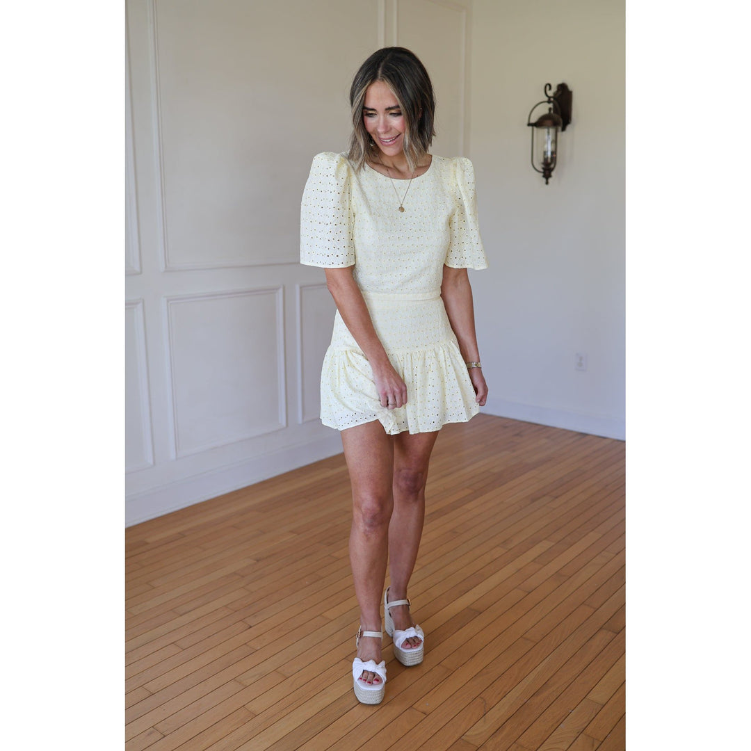 Trisha Yellow Eyelet Mini Skirt Set