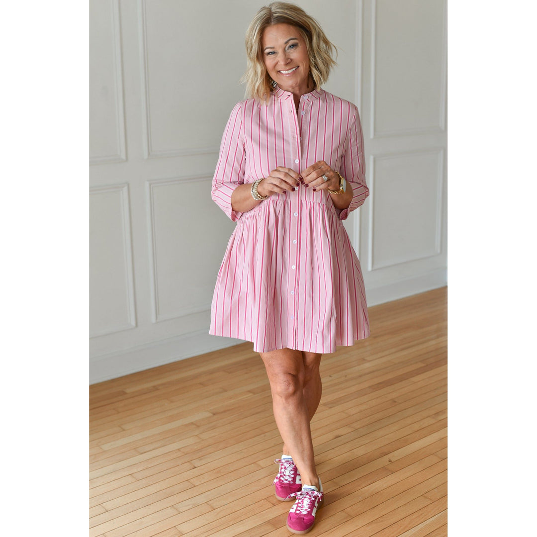 Zara Pink Short Sleeve Striped Dress